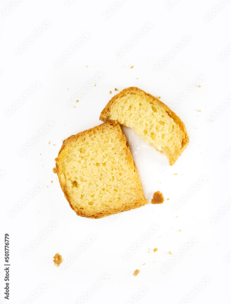 lemon pound cake sliced on white background, top view