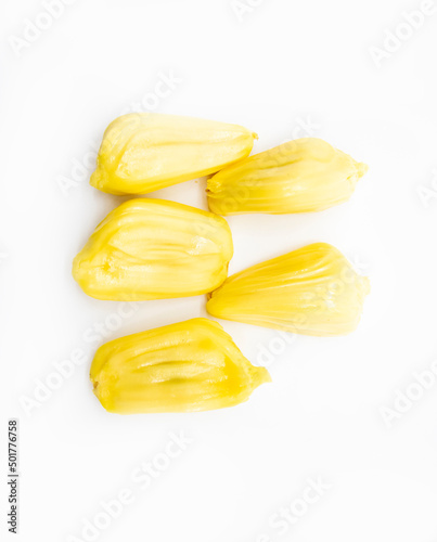 Jack fruit close up isolated on a white background, top view