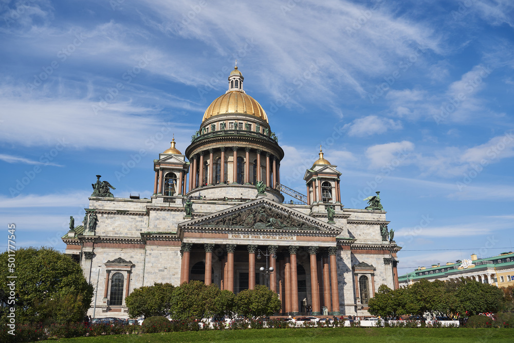 Saint Isaac's cathedral scenic spring season view in Saint Petersburg, Russia . Majestic St Petersburg city architecture, famous landmark and popular touristic place