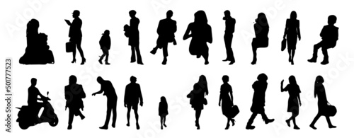 Vector illustration, Outline silhouettes of people, Contour drawing, people silhouette, Icon Set Isolated, Silhouette of sitting people, Architectural set	
