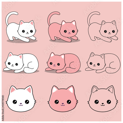 Set of cats, flat icons. Vector illustration drawing