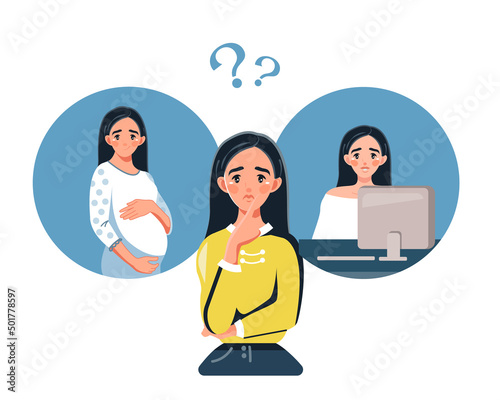 Difficult choice. A young girl chooses between family and career