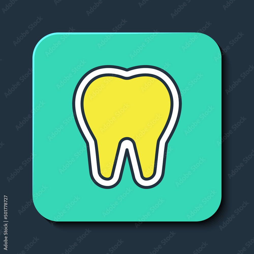 Filled outline Tooth icon isolated on blue background. Tooth symbol for dentistry clinic or dentist medical center and toothpaste package. Turquoise square button. Vector Filled outline Tooth icon isolated on blue background. Tooth symbol for dentistry clinic or dentist medical center and toothpaste package. Turquoise square button. Vector