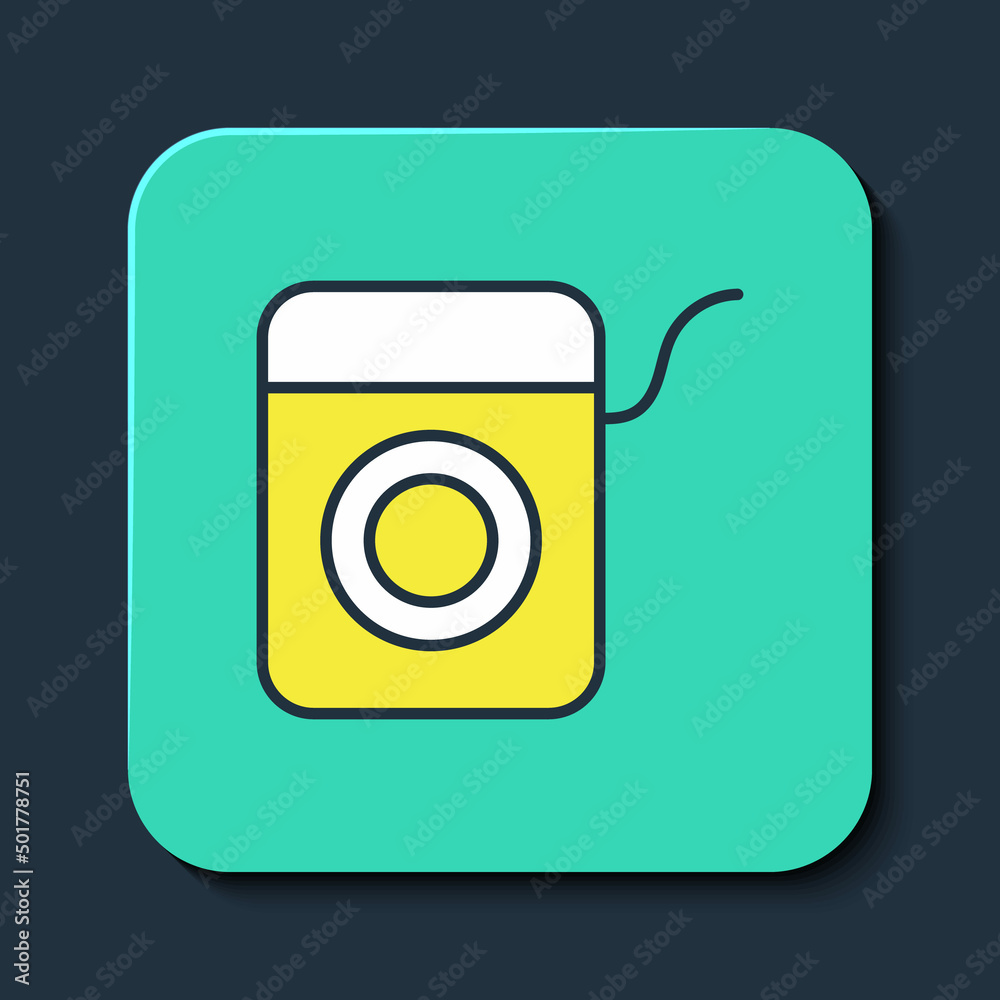 Filled outline Dental floss icon isolated on blue background. Turquoise square button. Vector