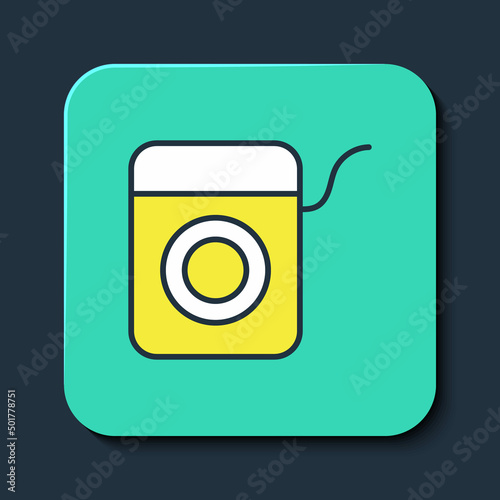 Filled outline Dental floss icon isolated on blue background. Turquoise square button. Vector