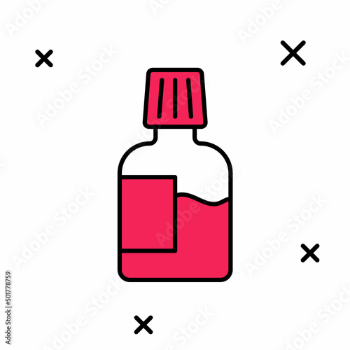 Filled outline Mouthwash plastic bottle icon isolated on white background. Liquid for rinsing mouth. Oralcare equipment. Vector