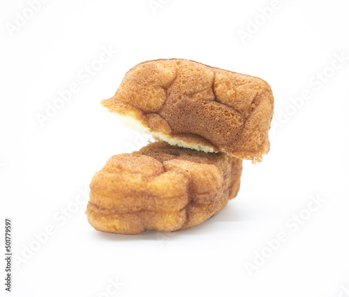 homemade cake slice on white background