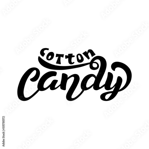 Handdrawn vector illustration with color lettering on white background Cotton Candy for billboard, decor, business card, invitation, flyer, sign, advertising, poster, banner, print, label, template