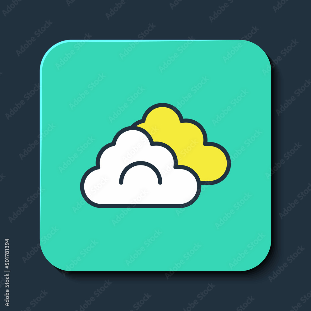 Filled outline Cloud icon isolated on blue background. Turquoise square button. Vector Filled outline Cloud icon isolated on blue background. Turquoise square button. Vector