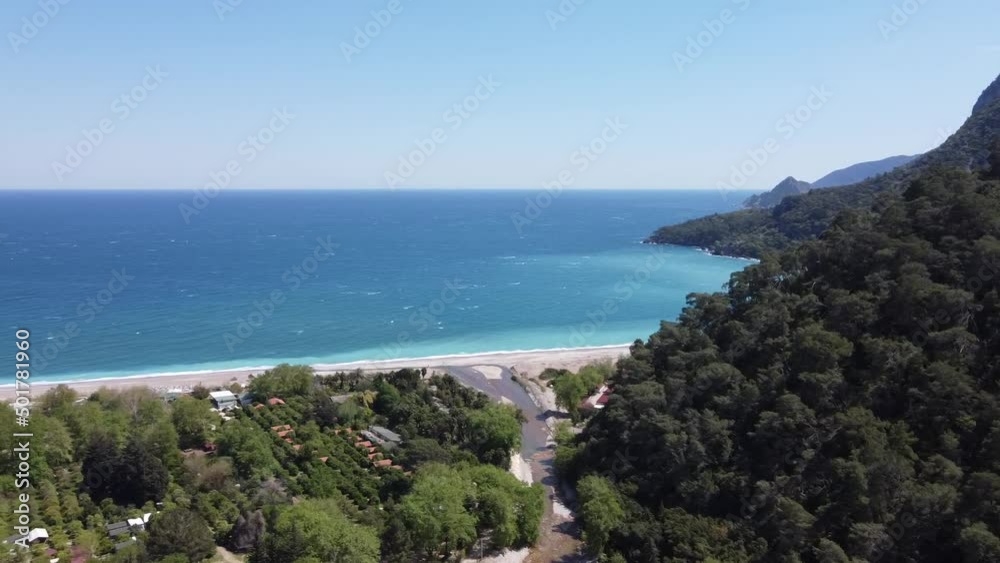Beautiful panoramic view in a circle from right to left, Cirali, Lycian trail, journey to the south of Turkey, mountains and sea, sunny day. High quality FullHD footage Beautiful panoramic view in a circle from right to left, Cirali, Lycian trail, journey to the south of Turkey, mountains and sea, sunny day. High quality FullHD footage