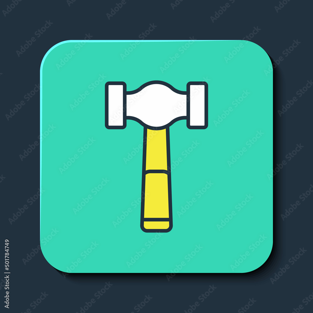 Filled outline Hammer icon isolated on blue background. Tool for repair. Turquoise square button. Vector Filled outline Hammer icon isolated on blue background. Tool for repair. Turquoise square button. Vector