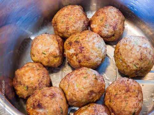 Close up shot of many meat ball