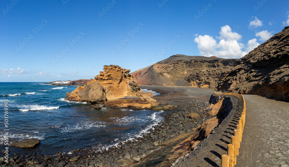 Pedestrian path leading to the famous Green lake, El Lago Verde on the island of Lanzarote