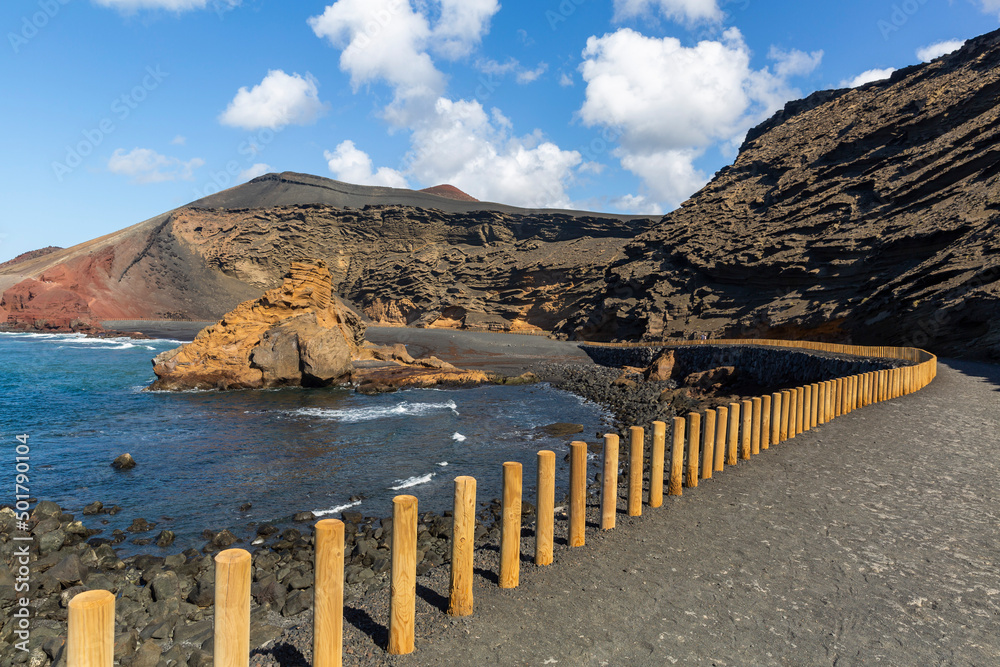 Pedestrian path leading to the famous Green lake, El Lago Verde on the island of Lanzarote