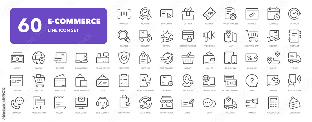 E-Commerce Line Icons. Editable Stroke. Pixel Perfect. - obrazy, fototapety, plakaty 