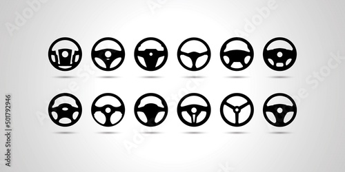 Set of steering wheel logo vector design template