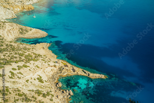 Beautiful bay view in Ibiza island  turquoise blue water