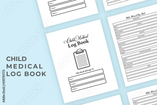 Child medical notebook KDP interior. Infant medical registration and growth notebook template. and KDP interior log book. Daily children activities tracker and vaccine info checker interior.