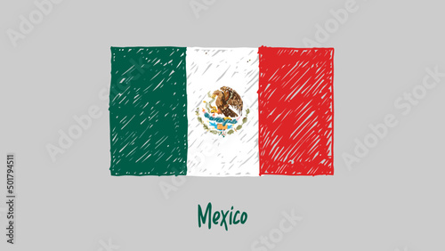 Mexico National Country Flag Marker or Pencil Sketch Illustration Vector