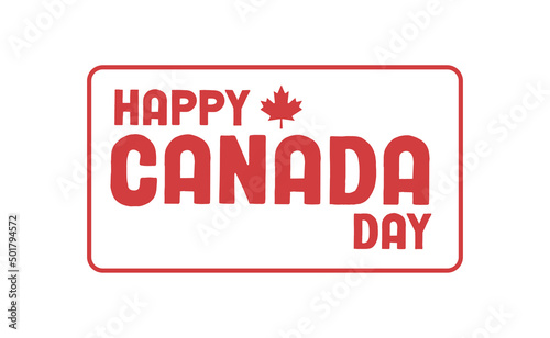 Happy Canada day. Canadian national anniversary badge. Red maple leaf.