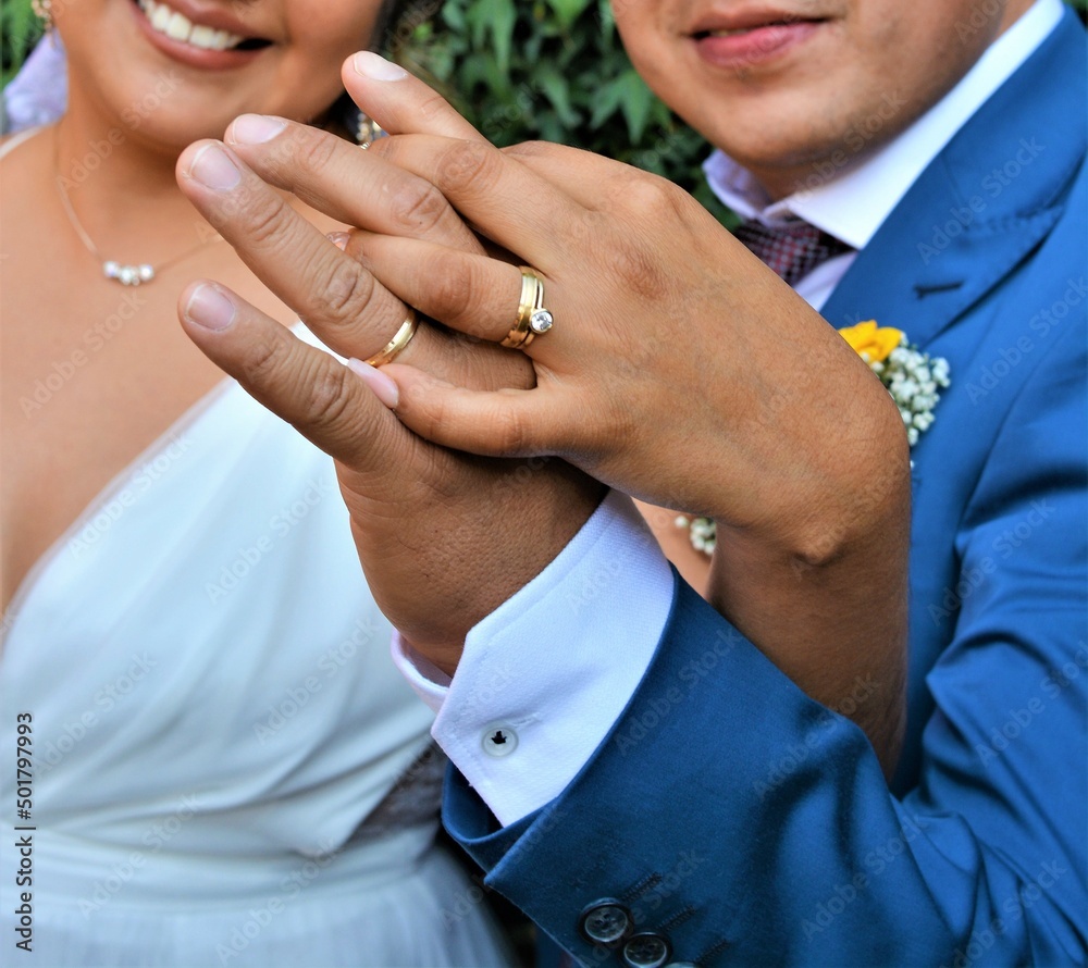 Fototapeta premium bride and groom showing their engagement