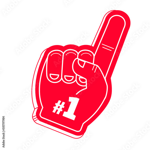 Number 1 (one) sport red fan hand glove with finger raised up flat vector icon