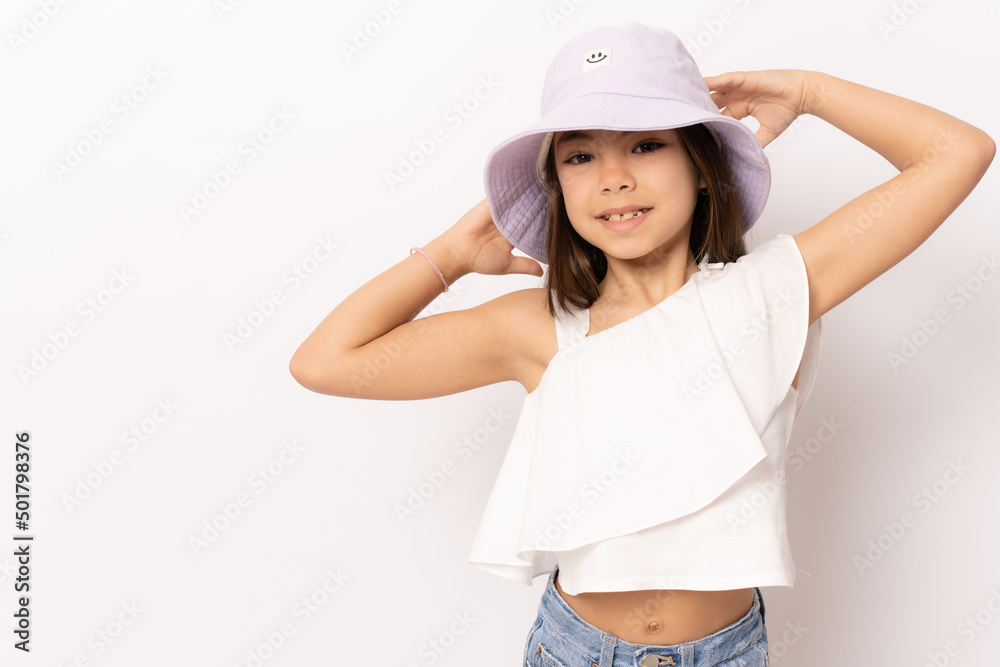 Close up portrait Photo portrait girl smiling cheerful wearing cap in summer isolated over white background Close up portrait Photo portrait girl smiling cheerful wearing cap in summer isolated over white background