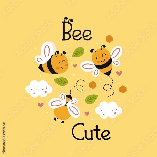 poster with cute little bees
