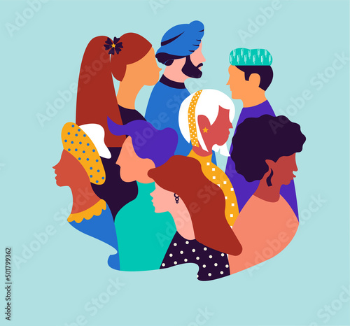 Flat illustration about diverse and inclusive society, showing togetherness