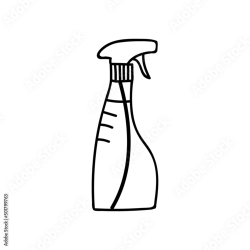 Doodle detergent spray bottle illustration in vector. Hand drawn spray illustration. Spay bottle doodle icon in vector