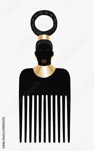 Afro hairbrush. African black woman. Afro Comb Vector. sign. Afro comb symbol. Flat style