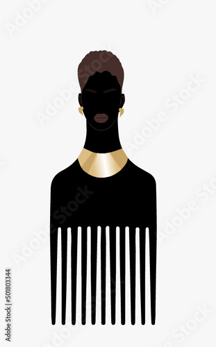 Afro Comb Vector. African black woman. Afro hairbrush sign. Afro comb symbol. 