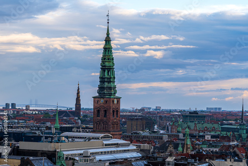 Beautiful aerial view of the delish city of Copenhagen the capital of Denmark, it's impressive historical architecture and skyscrapers