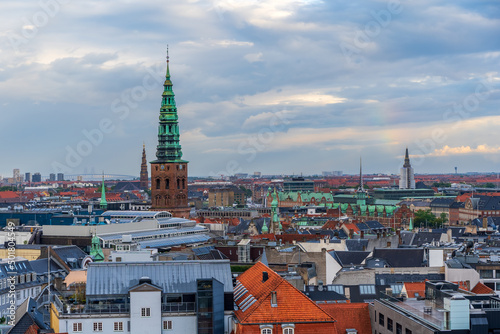 Beautiful aerial view of the delish city of Copenhagen the capital of Denmark, it's impressive historical architecture and skyscrapers