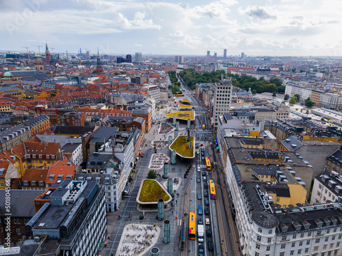 Beautiful aerial view of the delish city of Copenhagen the capital of Denmark  it s impressive historical architecture and skyscrapers
