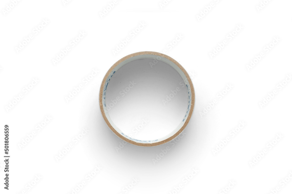 Empty Roll of Packing or Shipping Tape Isolated on White Background - Flatlay Empty Roll of Packing or Shipping Tape Isolated on White Background - Flatlay