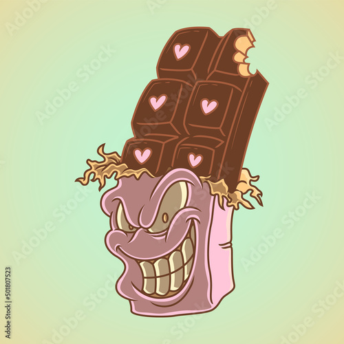 Cartoon character of fierce faced chocolate bar