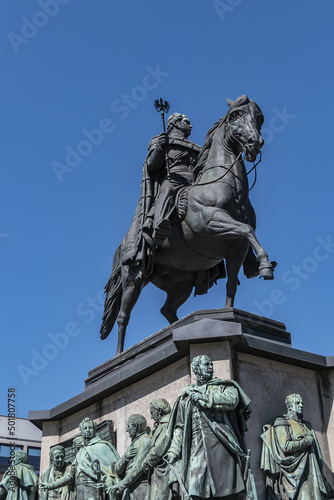 Equestrian monument of Kaiser Friedrich Wilhelm III, King of Prussia at Heumarkt square. Cologne, North Rhine Westphalia, Germany.