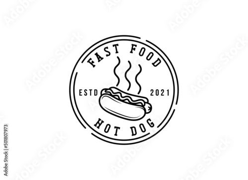 Logo of hotdog. Hot dog fast food logo design template. 