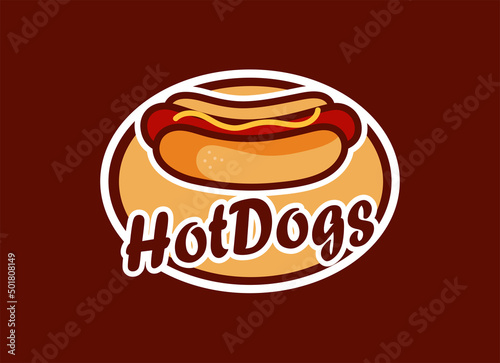 Logo of hotdog. Hot dog fast food logo design template. 