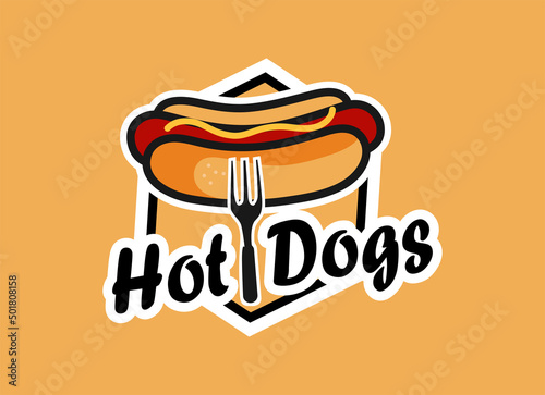 Logo of hotdog. Hot dog fast food logo design template. 