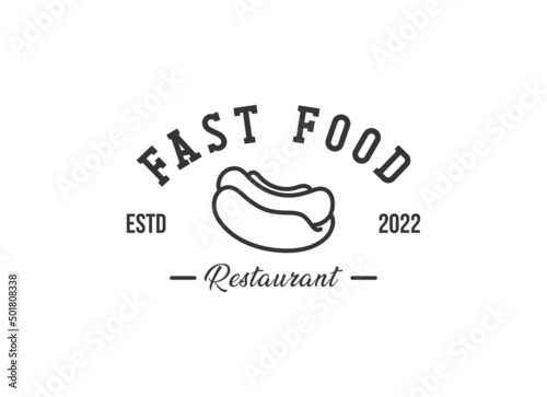 Logo of hotdog. Hot dog fast food logo design template. 