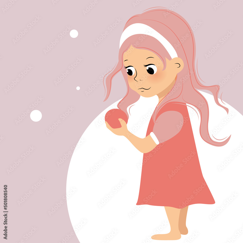 girl with pink hair holding an apple girl with pink hair holding an apple