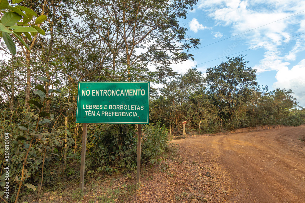 educational sign on a rural road in the city of São Gonçalo do Rio Preto, State of Minas Gerais, Brazil