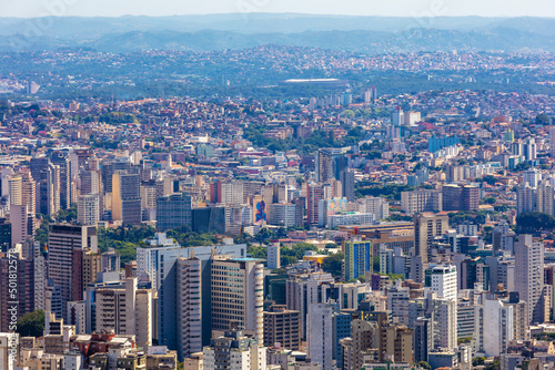 City of Belo Horizonte seen from the top of the Mangabeiras viewpoint during a beautiful sunny day. Capital of Minas Gerais, Brazil.