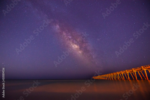 Milky Way galaxy visible over Navarre fishing pier, Navarre, Florida, USA photo
