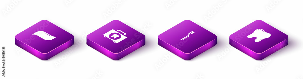 Set Isometric Toothpaste, First aid kit, Toothbrush and icon. Vector Set Isometric Toothpaste, First aid kit, Toothbrush and icon. Vector