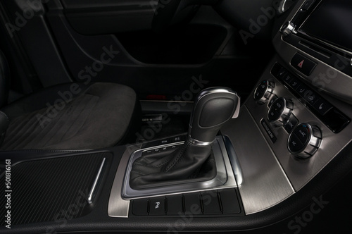 Car interior background. Automatic transmission.