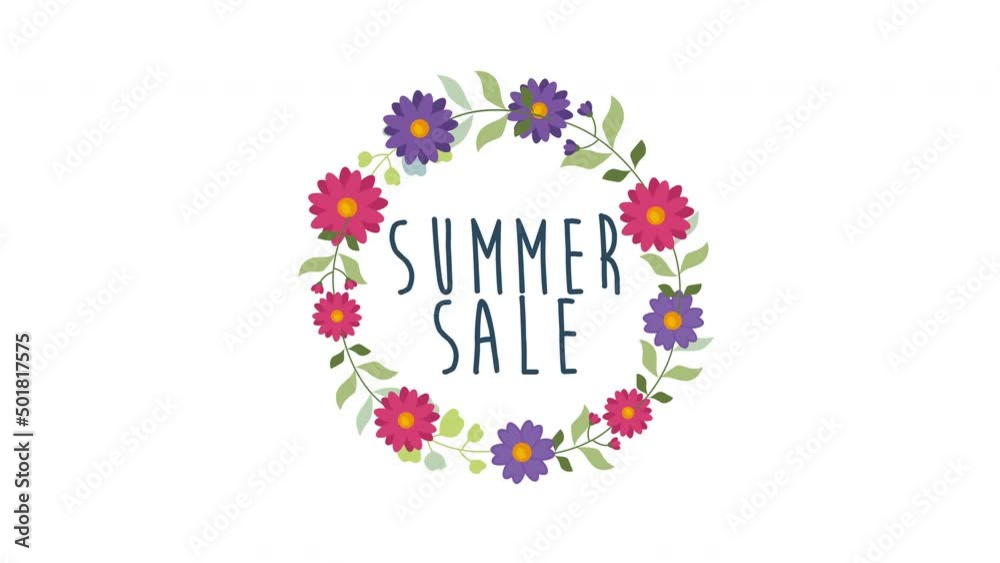 summer sale text animate on Round floral frame. 4K motion animation. summer sale text animate on Round floral frame. 4K motion animation.