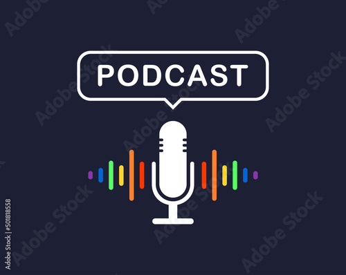 Ilustracao Podcast LGBT, arco iris, gay, lesbica, audio, lesbicas, comunidade gay, rainbow, orgulho, LGBT, LGBTQ, orgulho, representatividade, microfone, resistencia, voz, som, vetor